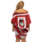 Dragons Rugby Mascot Family Matching Off Shoulder Short Dress and Hawaiian Shirt Fierce Athlete Graphic in Sports Style
