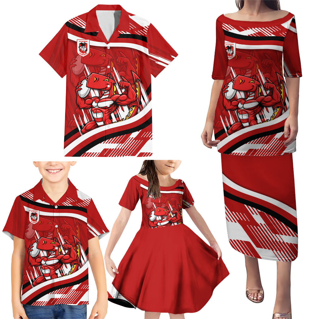 Dragons Rugby Mascot Family Matching Puletasi and Hawaiian Shirt Fierce Athlete Graphic in Sports Style
