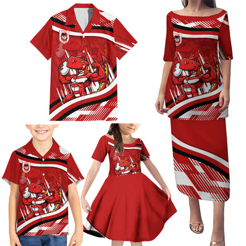 Dragons Rugby Mascot Family Matching Puletasi and Hawaiian Shirt Fierce Athlete Graphic in Sports Style