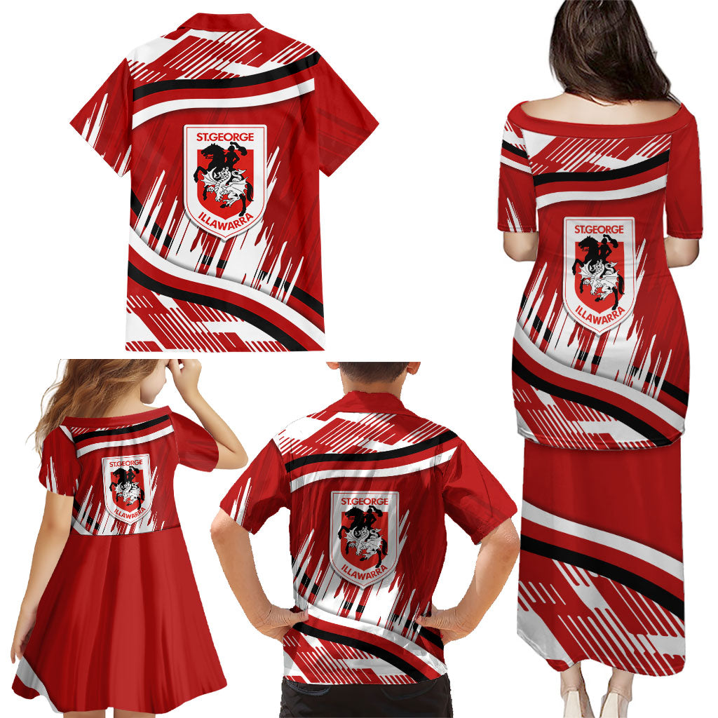 Dragons Rugby Mascot Family Matching Puletasi and Hawaiian Shirt Fierce Athlete Graphic in Sports Style