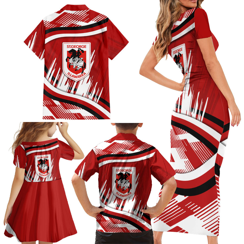 Dragons Rugby Mascot Family Matching Short Sleeve Bodycon Dress and Hawaiian Shirt Fierce Athlete Graphic in Sports Style