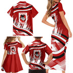 Dragons Rugby Mascot Family Matching Short Sleeve Bodycon Dress and Hawaiian Shirt Fierce Athlete Graphic in Sports Style