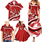 Dragons Rugby Mascot Family Matching Summer Maxi Dress and Hawaiian Shirt Fierce Athlete Graphic in Sports Style