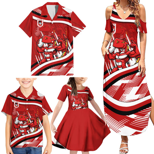 Dragons Rugby Mascot Family Matching Summer Maxi Dress and Hawaiian Shirt Fierce Athlete Graphic in Sports Style