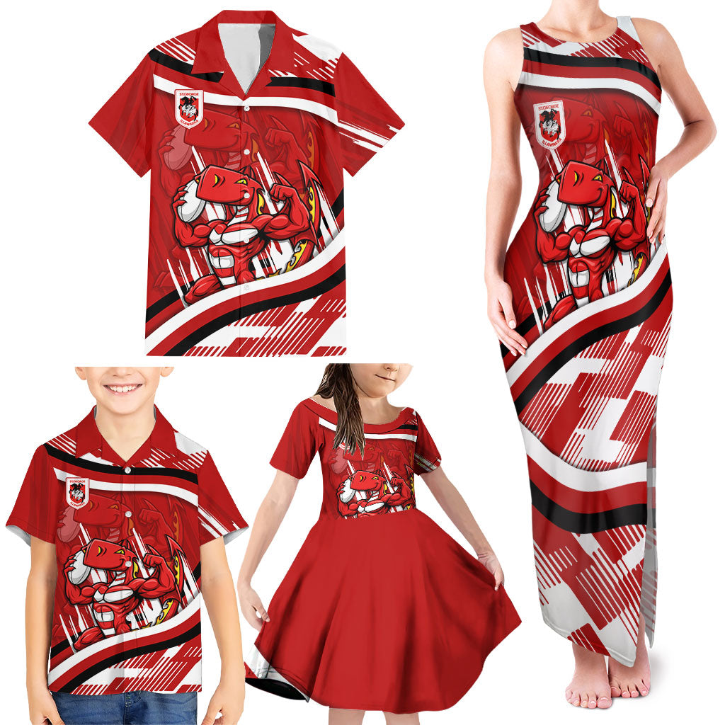 Dragons Rugby Mascot Family Matching Tank Maxi Dress and Hawaiian Shirt Fierce Athlete Graphic in Sports Style