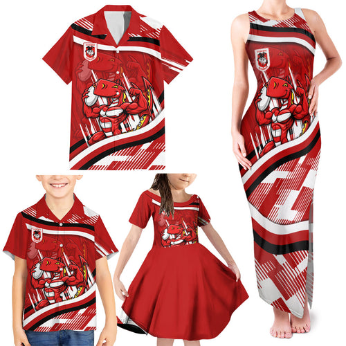 Dragons Rugby Mascot Family Matching Tank Maxi Dress and Hawaiian Shirt Fierce Athlete Graphic in Sports Style