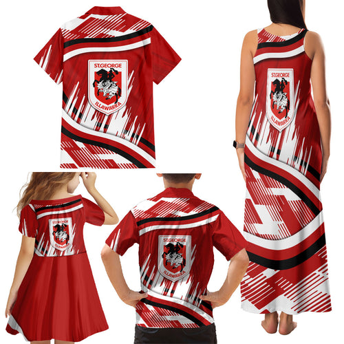 Dragons Rugby Mascot Family Matching Tank Maxi Dress and Hawaiian Shirt Fierce Athlete Graphic in Sports Style