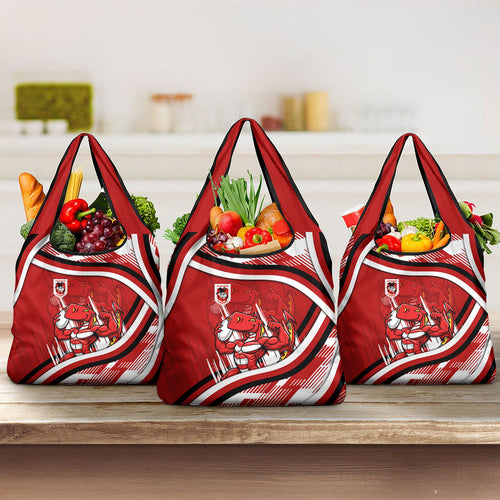 Dragons Rugby Mascot Grocery Bag Fierce Athlete Graphic in Sports Style