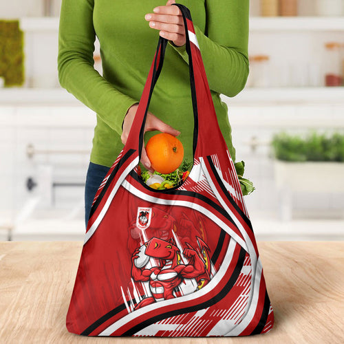 Dragons Rugby Mascot Grocery Bag Fierce Athlete Graphic in Sports Style