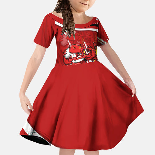 Dragons Rugby Mascot Kid Short Sleeve Dress Fierce Athlete Graphic in Sports Style
