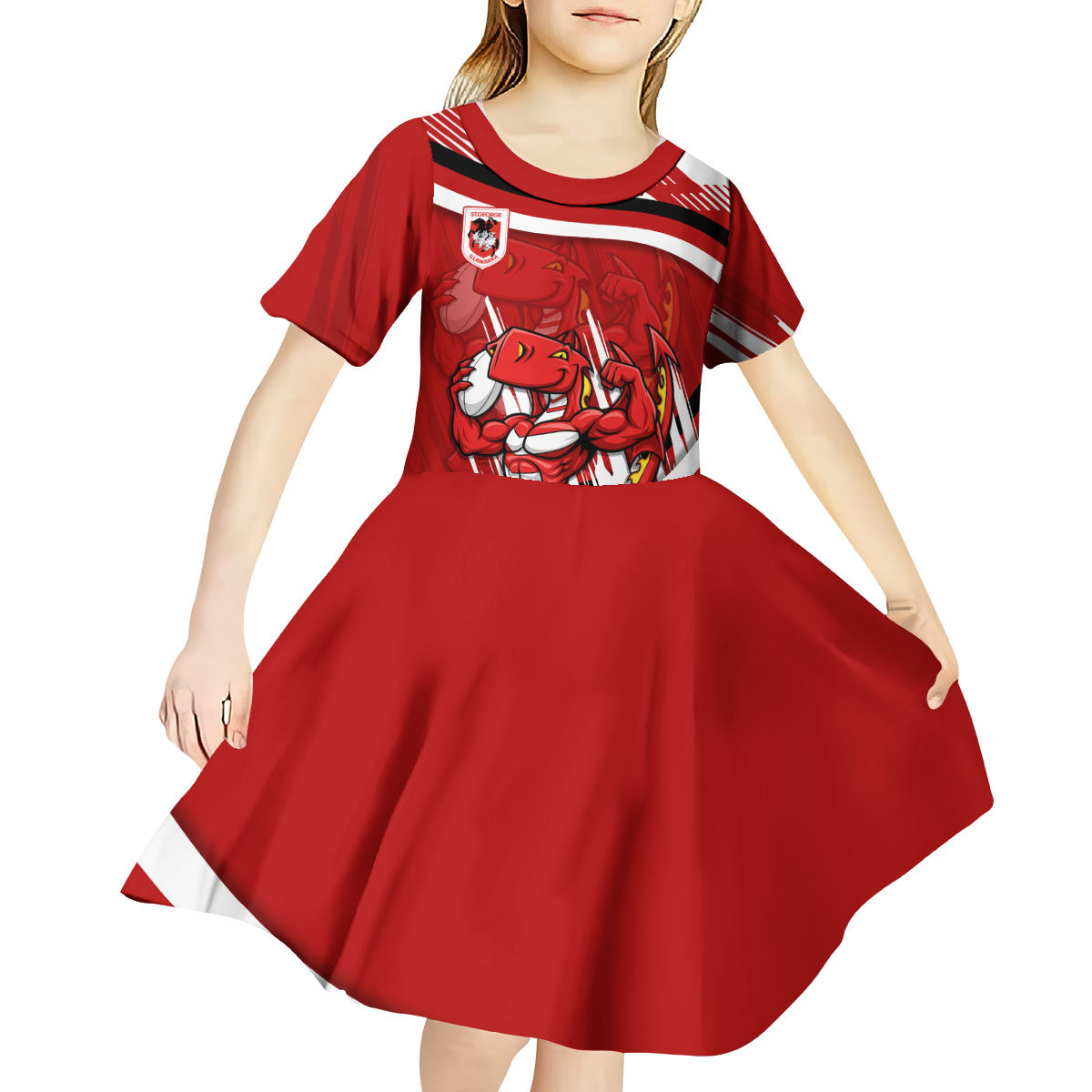 Dragons Rugby Mascot Kid Short Sleeve Dress Fierce Athlete Graphic in Sports Style