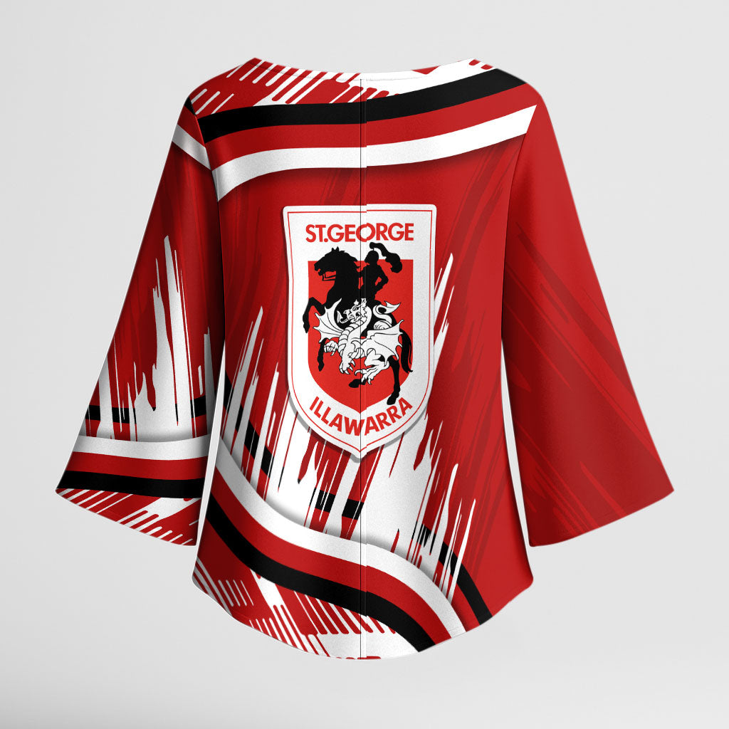 Dragons Rugby Mascot Kimono Sleeve Blouse Fierce Athlete Graphic in Sports Style