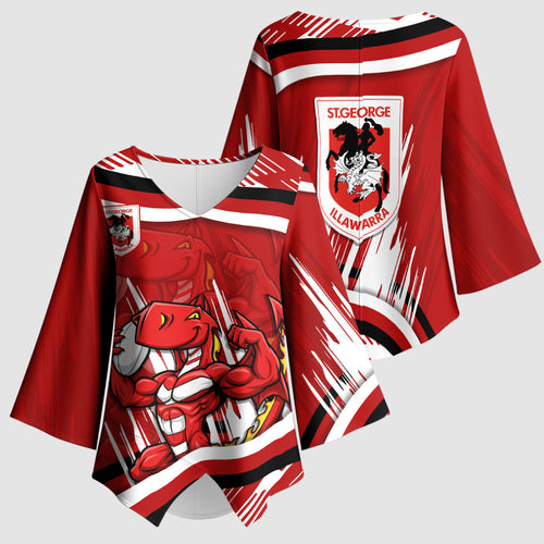 Dragons Rugby Mascot Kimono Sleeve Blouse Fierce Athlete Graphic in Sports Style