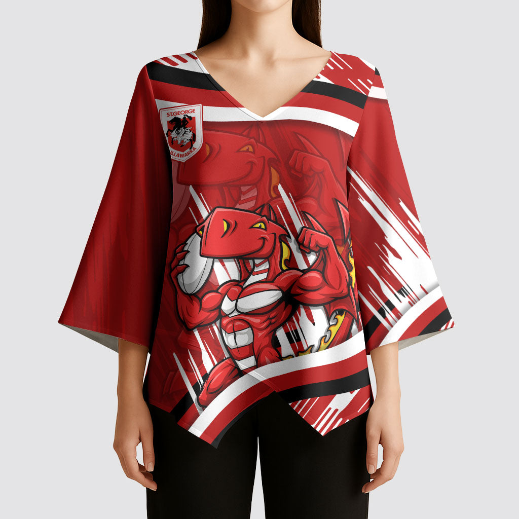 Dragons Rugby Mascot Kimono Sleeve Blouse Fierce Athlete Graphic in Sports Style