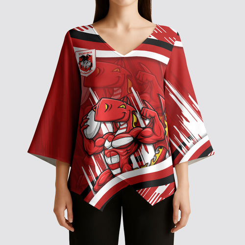 Dragons Rugby Mascot Kimono Sleeve Blouse Fierce Athlete Graphic in Sports Style