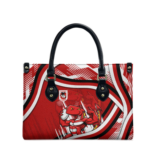 Dragons Rugby Mascot Leather Bag Fierce Athlete Graphic in Sports Style