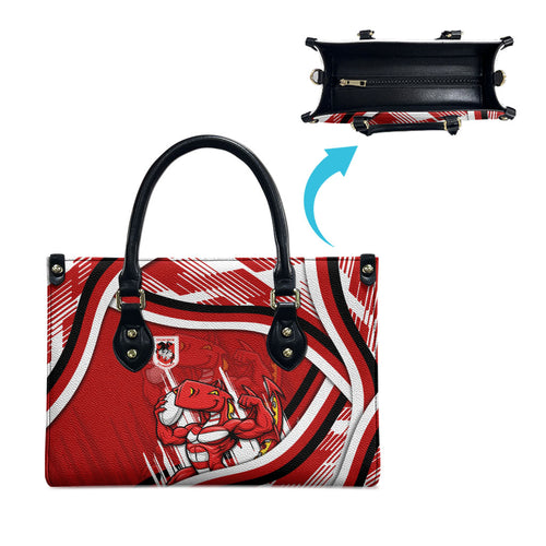 Dragons Rugby Mascot Leather Bag Fierce Athlete Graphic in Sports Style