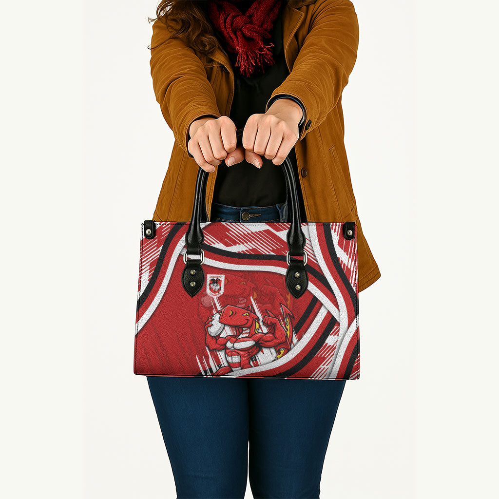 Dragons Rugby Mascot Leather Bag Fierce Athlete Graphic in Sports Style