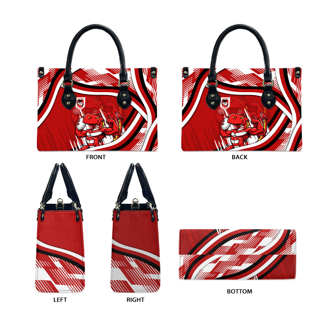Dragons Rugby Mascot Leather Bag Fierce Athlete Graphic in Sports Style