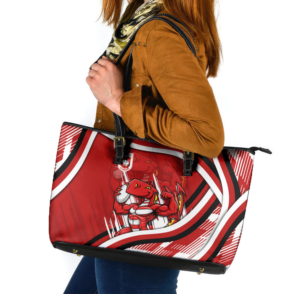 Dragons Rugby Mascot Leather Tote Bag Fierce Athlete Graphic in Sports Style