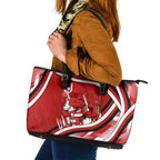 Dragons Rugby Mascot Leather Tote Bag Fierce Athlete Graphic in Sports Style