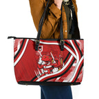Dragons Rugby Mascot Leather Tote Bag Fierce Athlete Graphic in Sports Style