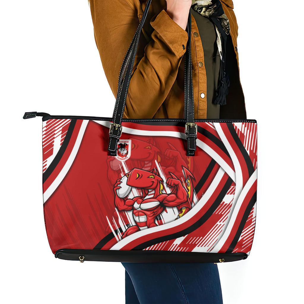 Dragons Rugby Mascot Leather Tote Bag Fierce Athlete Graphic in Sports Style