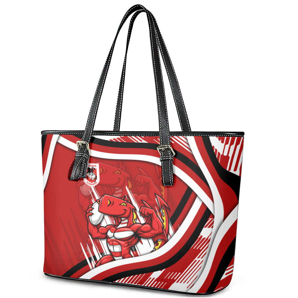 Dragons Rugby Mascot Leather Tote Bag Fierce Athlete Graphic in Sports Style