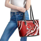 Dragons Rugby Mascot Leather Tote Bag Fierce Athlete Graphic in Sports Style