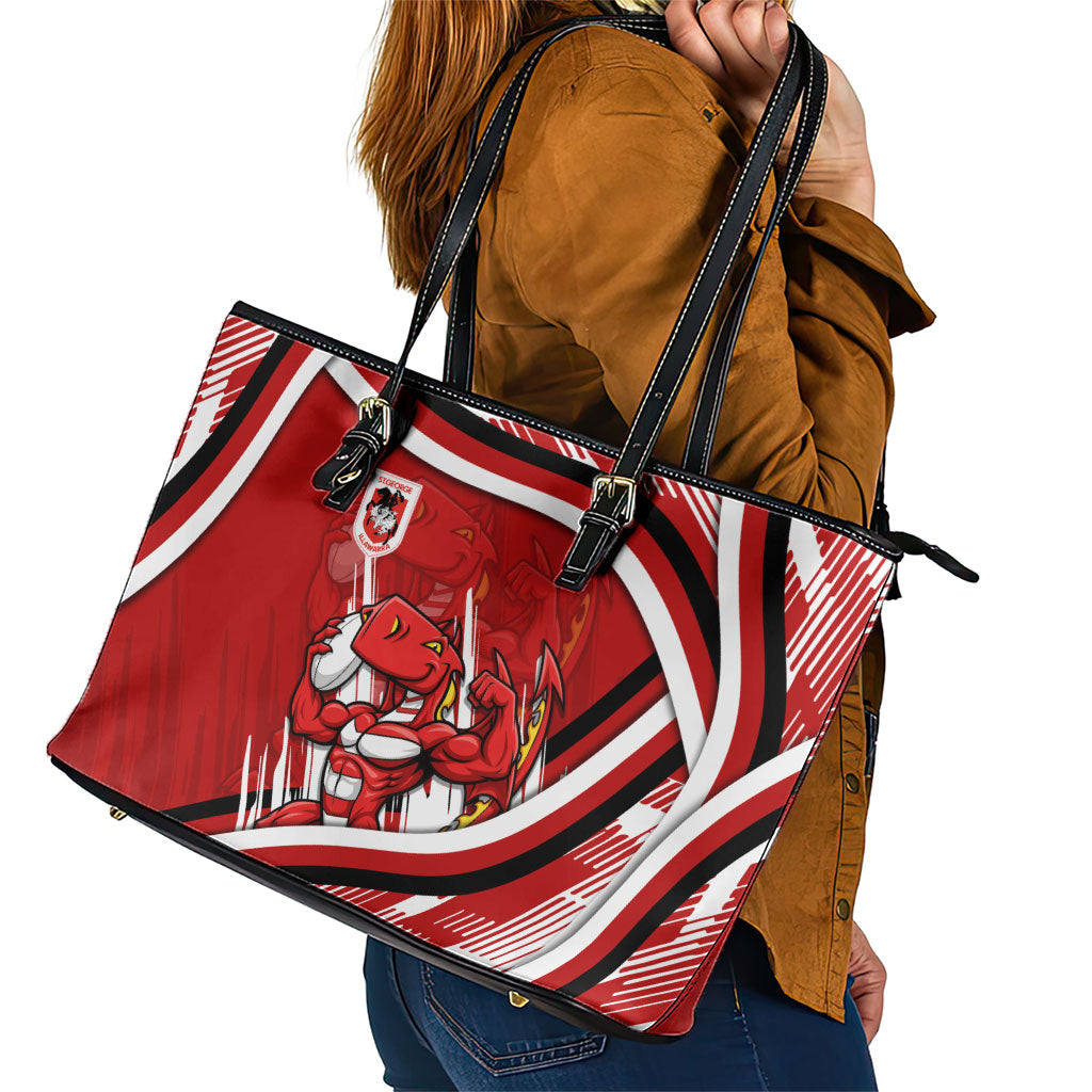Dragons Rugby Mascot Leather Tote Bag Fierce Athlete Graphic in Sports Style