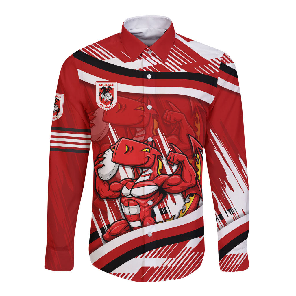 Dragons Rugby Mascot Long Sleeve Button Shirt Fierce Athlete Graphic in Sports Style