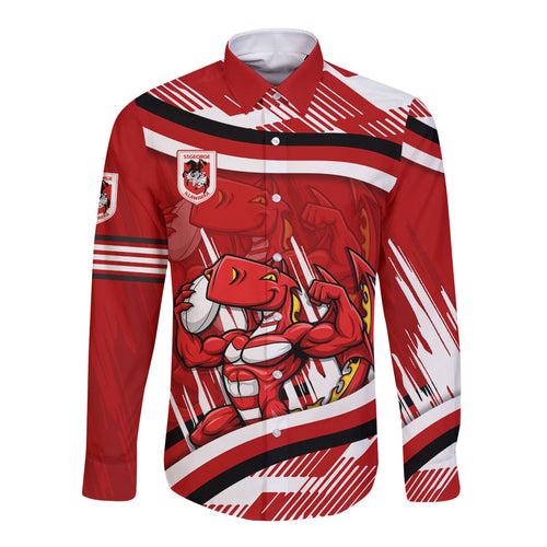 Dragons Rugby Mascot Long Sleeve Button Shirt Fierce Athlete Graphic in Sports Style