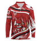 Dragons Rugby Mascot Long Sleeve Polo Shirt Fierce Athlete Graphic in Sports Style