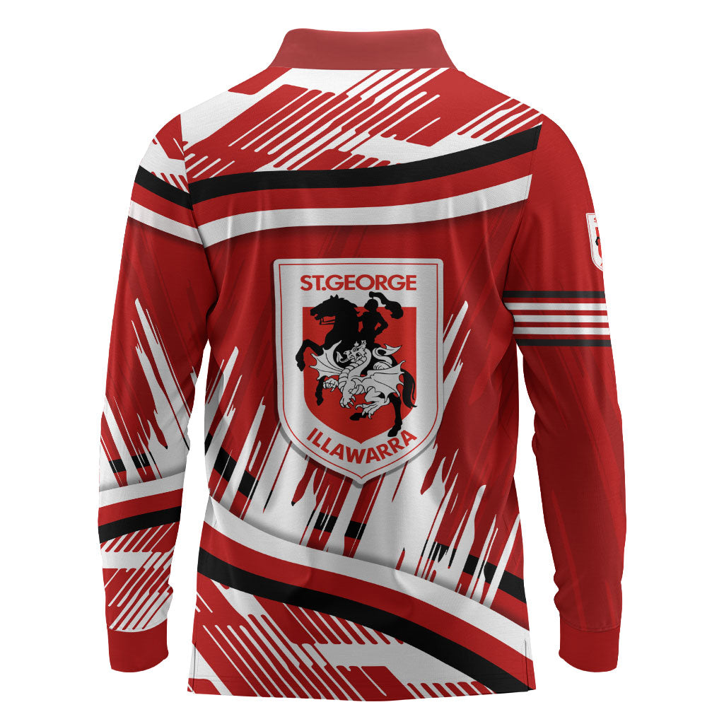 Dragons Rugby Mascot Long Sleeve Polo Shirt Fierce Athlete Graphic in Sports Style