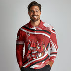 Dragons Rugby Mascot Long Sleeve Polo Shirt Fierce Athlete Graphic in Sports Style