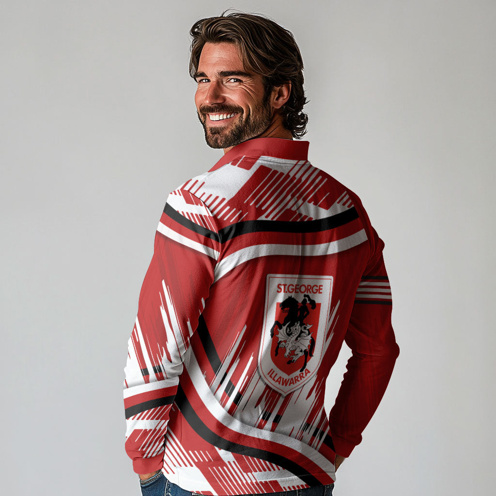Dragons Rugby Mascot Long Sleeve Polo Shirt Fierce Athlete Graphic in Sports Style