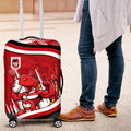 Dragons Rugby Mascot Luggage Cover Fierce Athlete Graphic in Sports Style