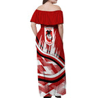 Dragons Rugby Mascot Off Shoulder Maxi Dress Fierce Athlete Graphic in Sports Style