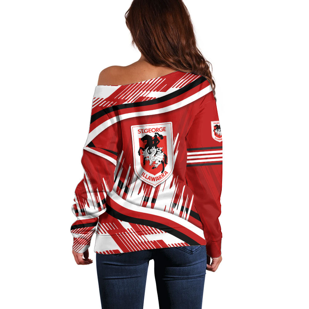 Dragons Rugby Mascot Off Shoulder Sweater Fierce Athlete Graphic in Sports Style