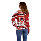 Dragons Rugby Mascot Off Shoulder Sweater Fierce Athlete Graphic in Sports Style