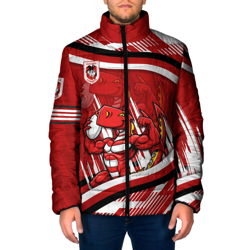 Dragons Rugby Mascot Padded Jacket Fierce Athlete Graphic in Sports Style