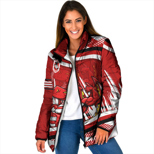 Dragons Rugby Mascot Padded Jacket Fierce Athlete Graphic in Sports Style