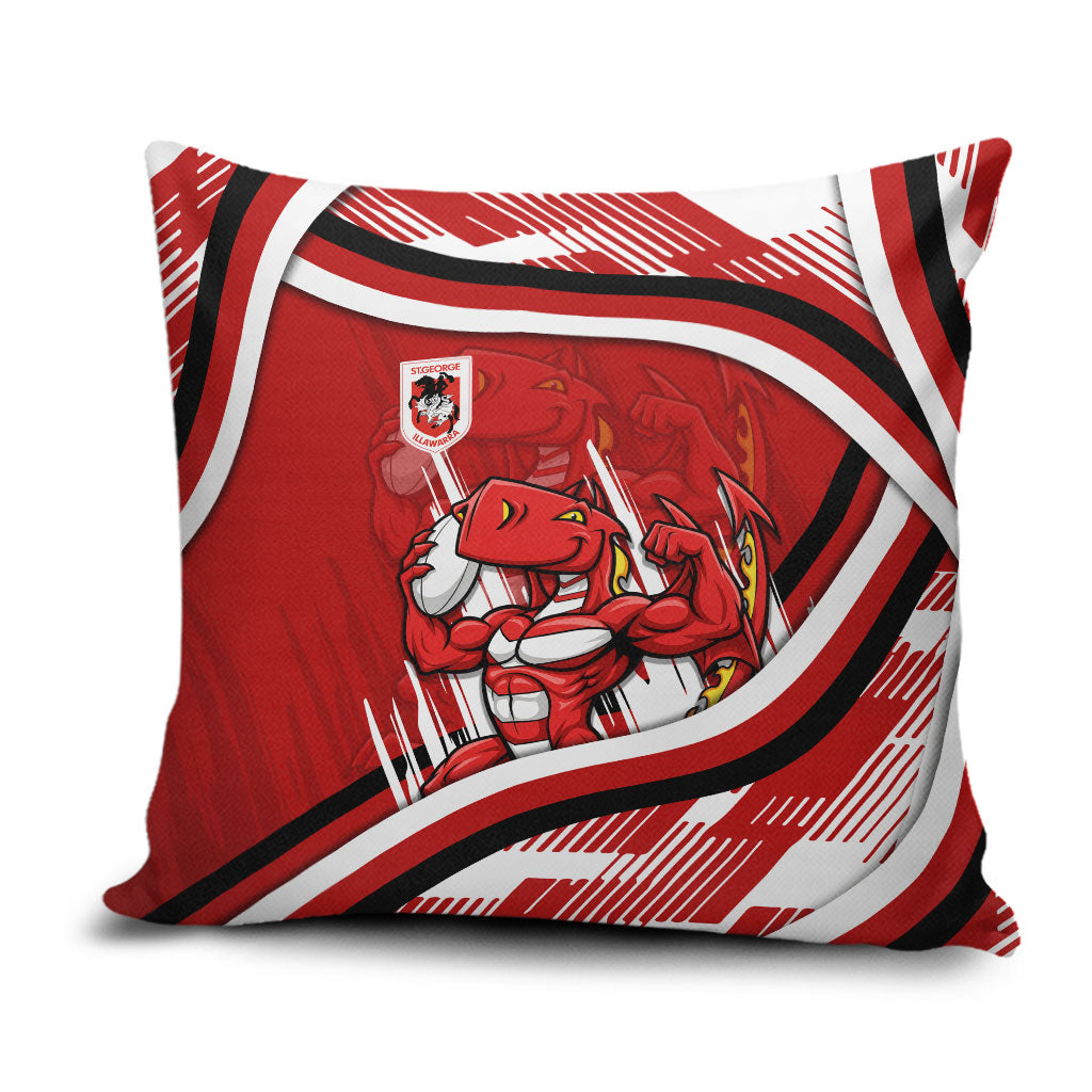 Dragons Rugby Mascot Pillow Cover Fierce Athlete Graphic in Sports Style