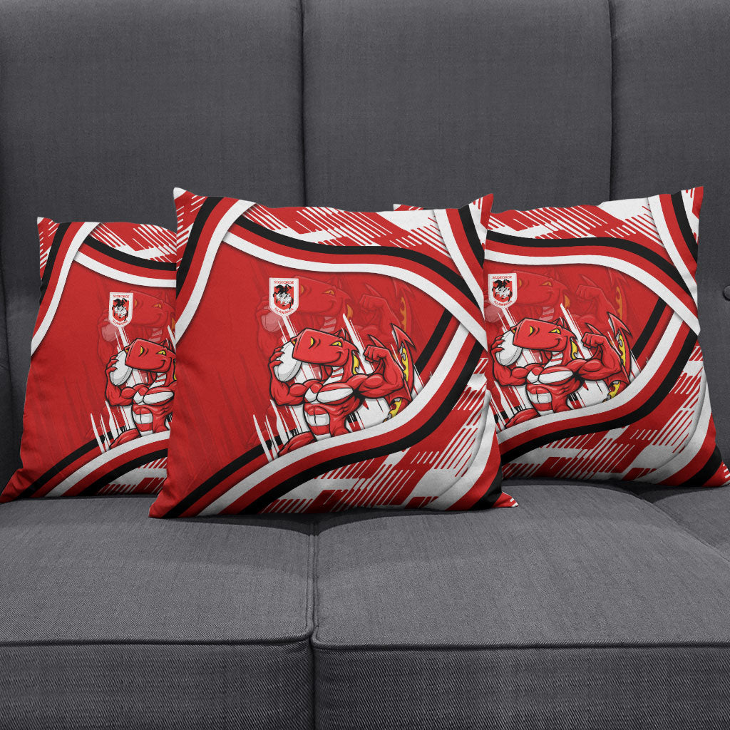 Dragons Rugby Mascot Pillow Cover Fierce Athlete Graphic in Sports Style