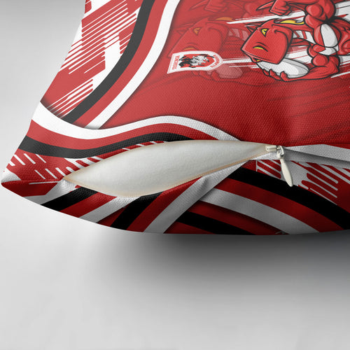 Dragons Rugby Mascot Pillow Cover Fierce Athlete Graphic in Sports Style