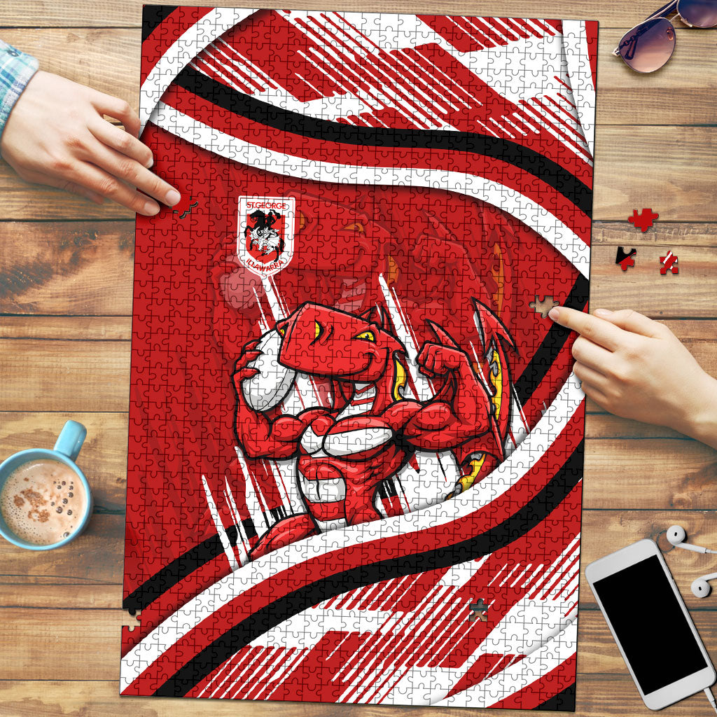 Dragons Rugby Mascot Puzzle Fierce Athlete Graphic in Sports Style