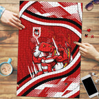 Dragons Rugby Mascot Puzzle Fierce Athlete Graphic in Sports Style