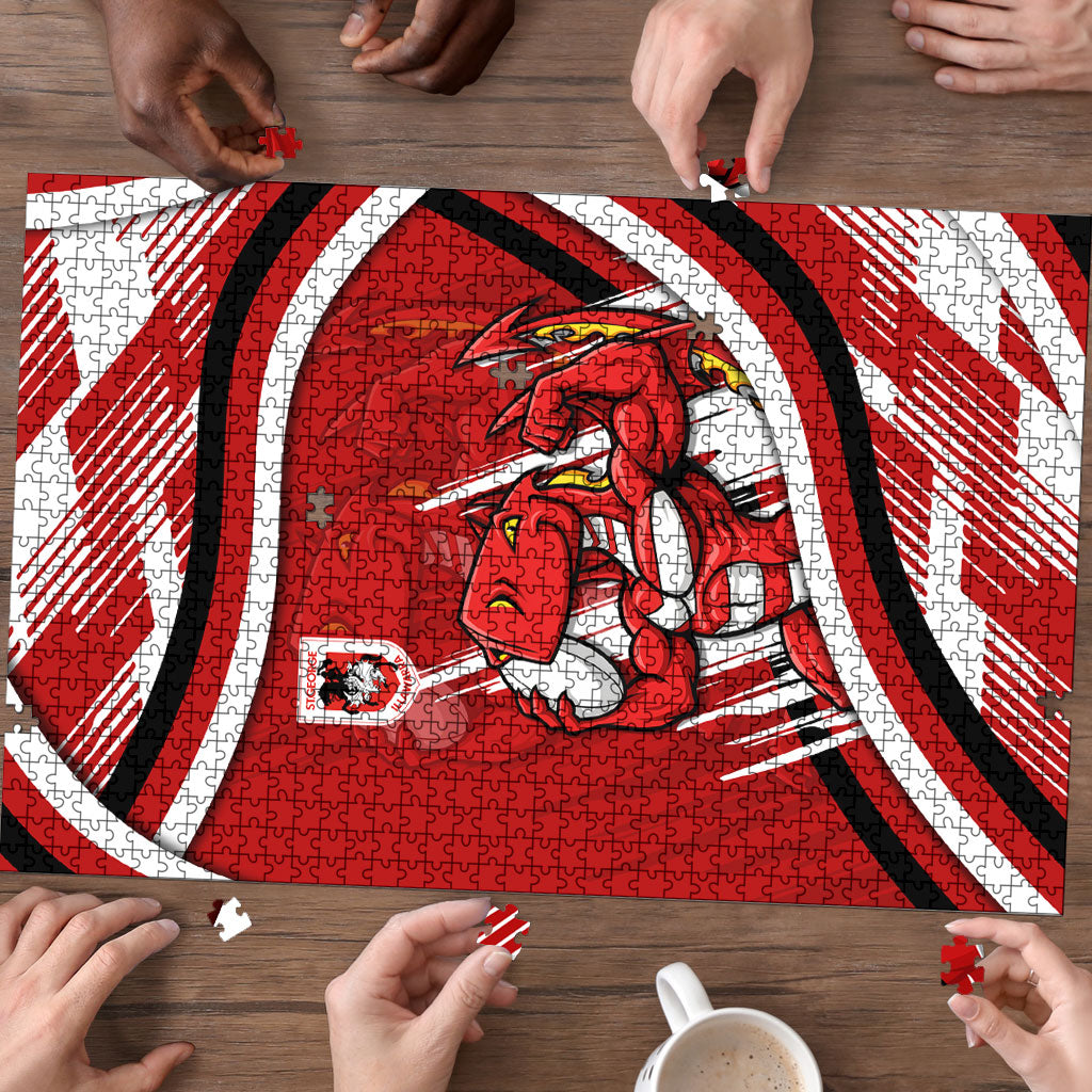 Dragons Rugby Mascot Puzzle Fierce Athlete Graphic in Sports Style
