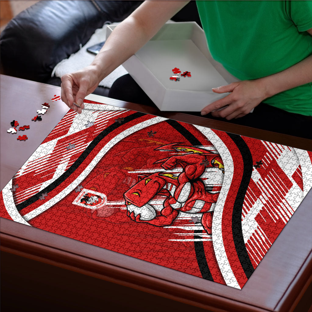Dragons Rugby Mascot Puzzle Fierce Athlete Graphic in Sports Style