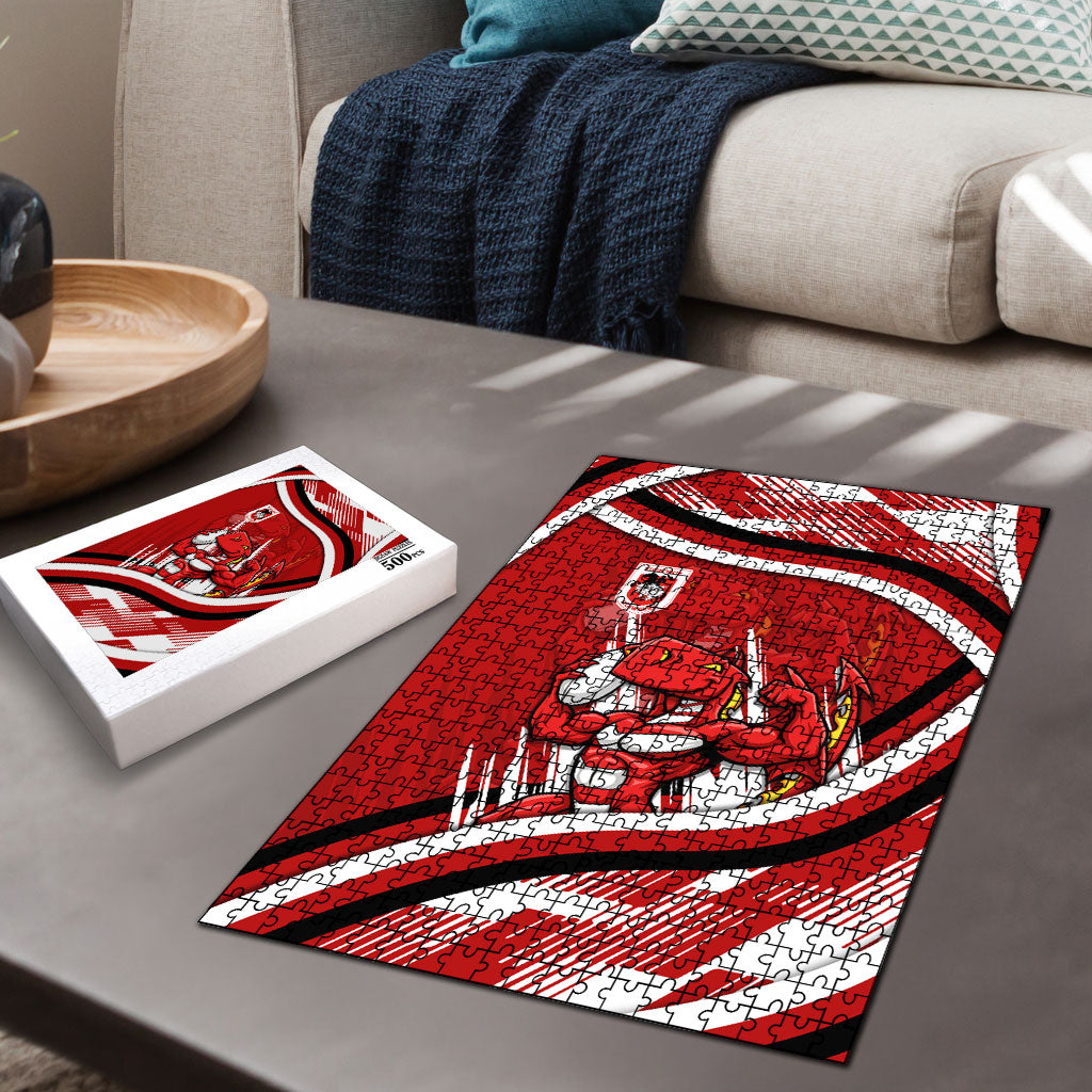 Dragons Rugby Mascot Puzzle Fierce Athlete Graphic in Sports Style